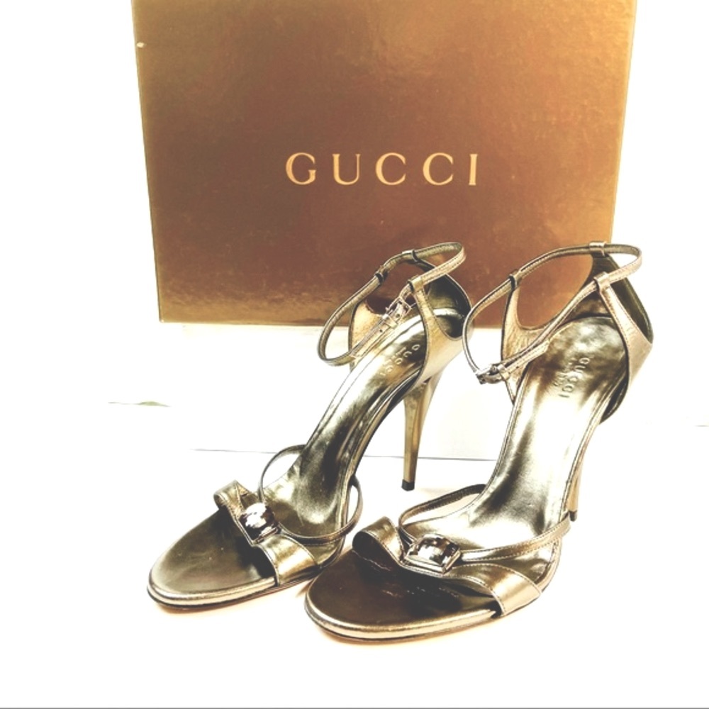 Gucci bronze gunmetal crystal sandals 8